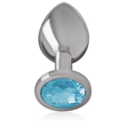 INTENSE - METAL ALUMINUM ANAL PLUG WITH BLUE GLASS SIZE M